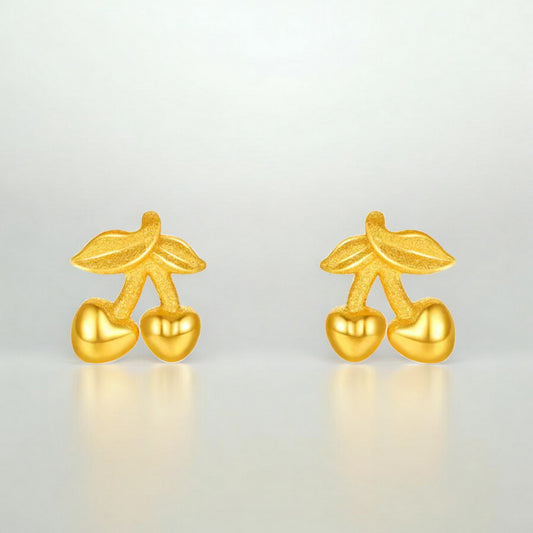24K 5G Gold Sweet Cherry Stud Earrings
