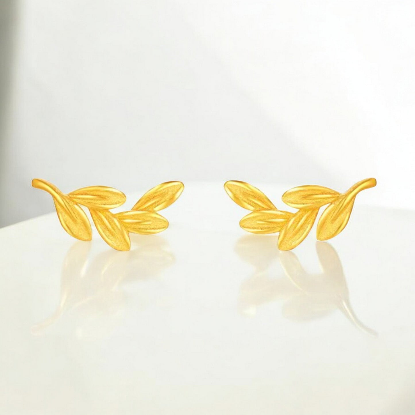 24K 5G Gold Leaf Stud Earrings