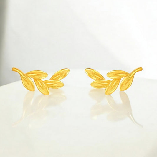 24K 5G Gold Leaf Stud Earrings