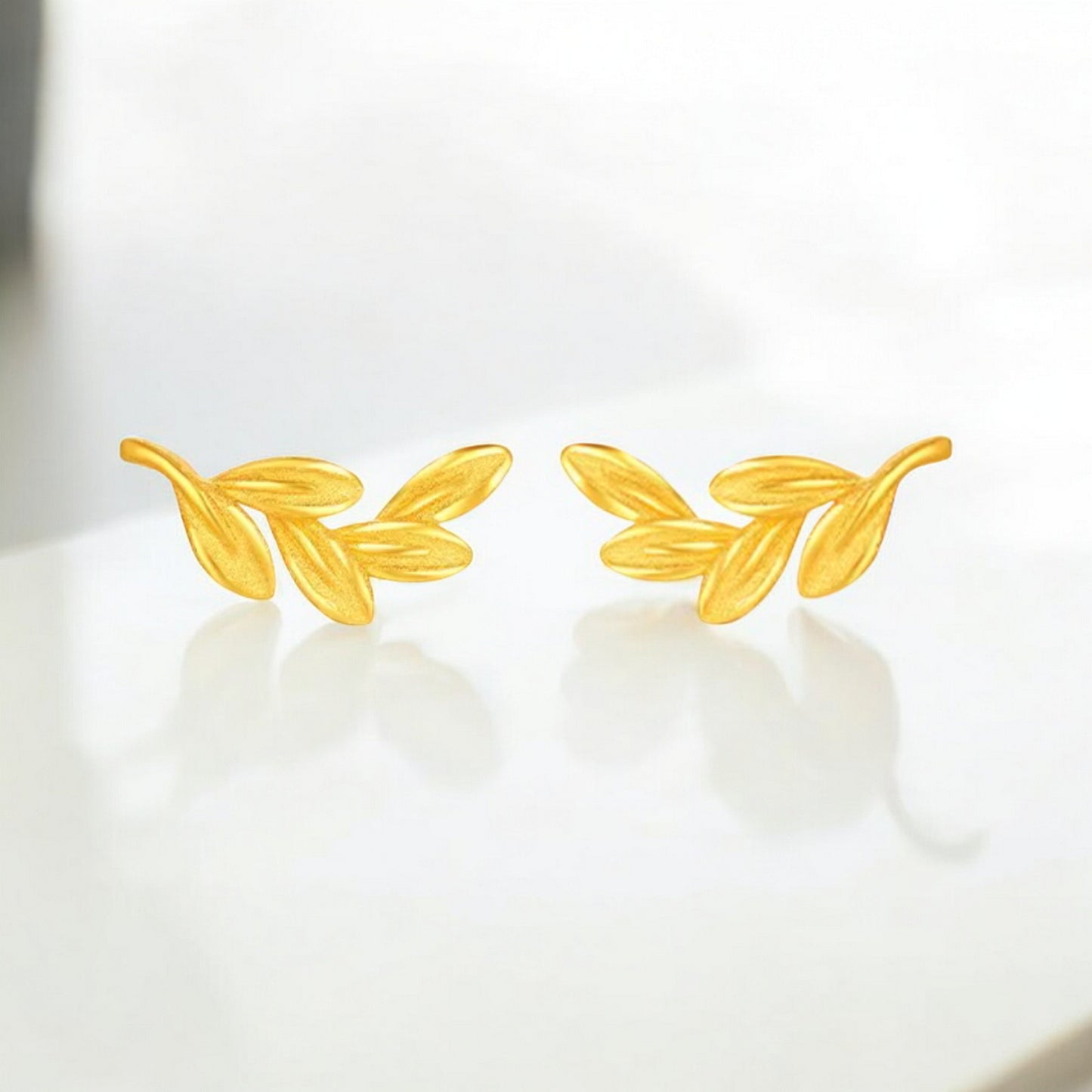 24K 5G Gold Leaf Stud Earrings