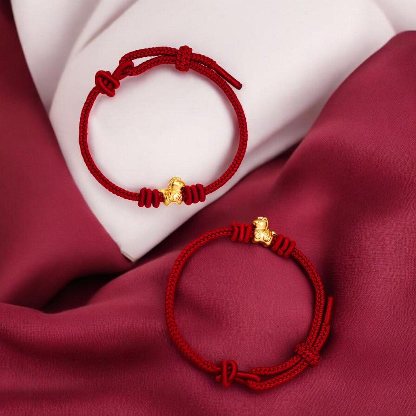 24k 999 Gold Zodiac Year of Horse Charm Red Woven Rope Bracelet