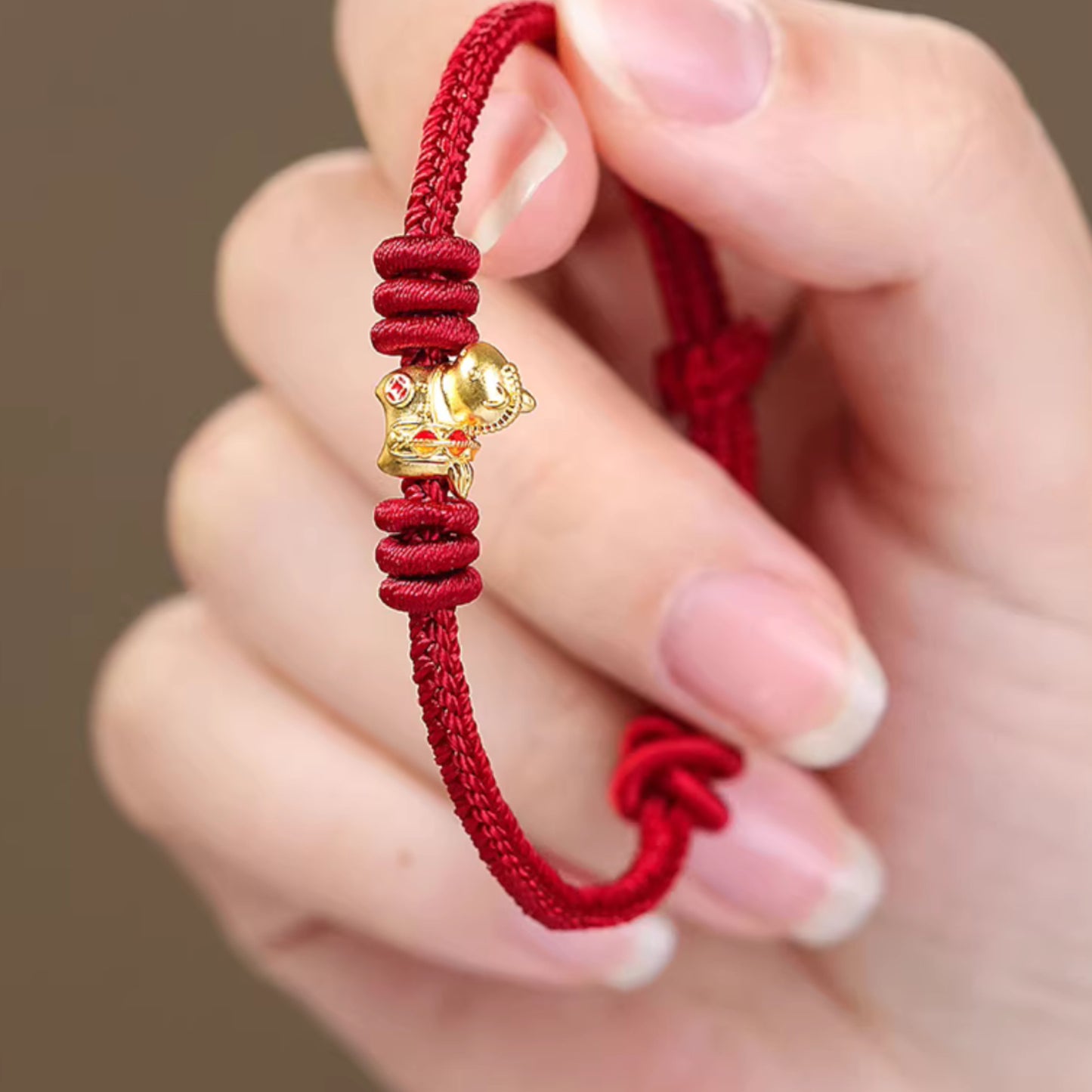 24k 999 Gold Zodiac Year of Horse Charm Red Woven Rope Bracelet