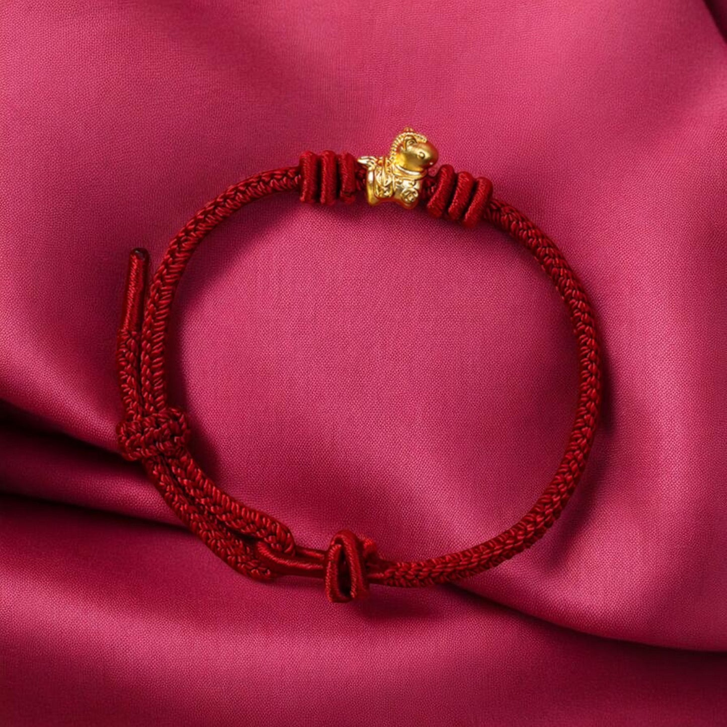 24k 999 Gold Zodiac Year of Horse Charm Red Woven Rope Bracelet