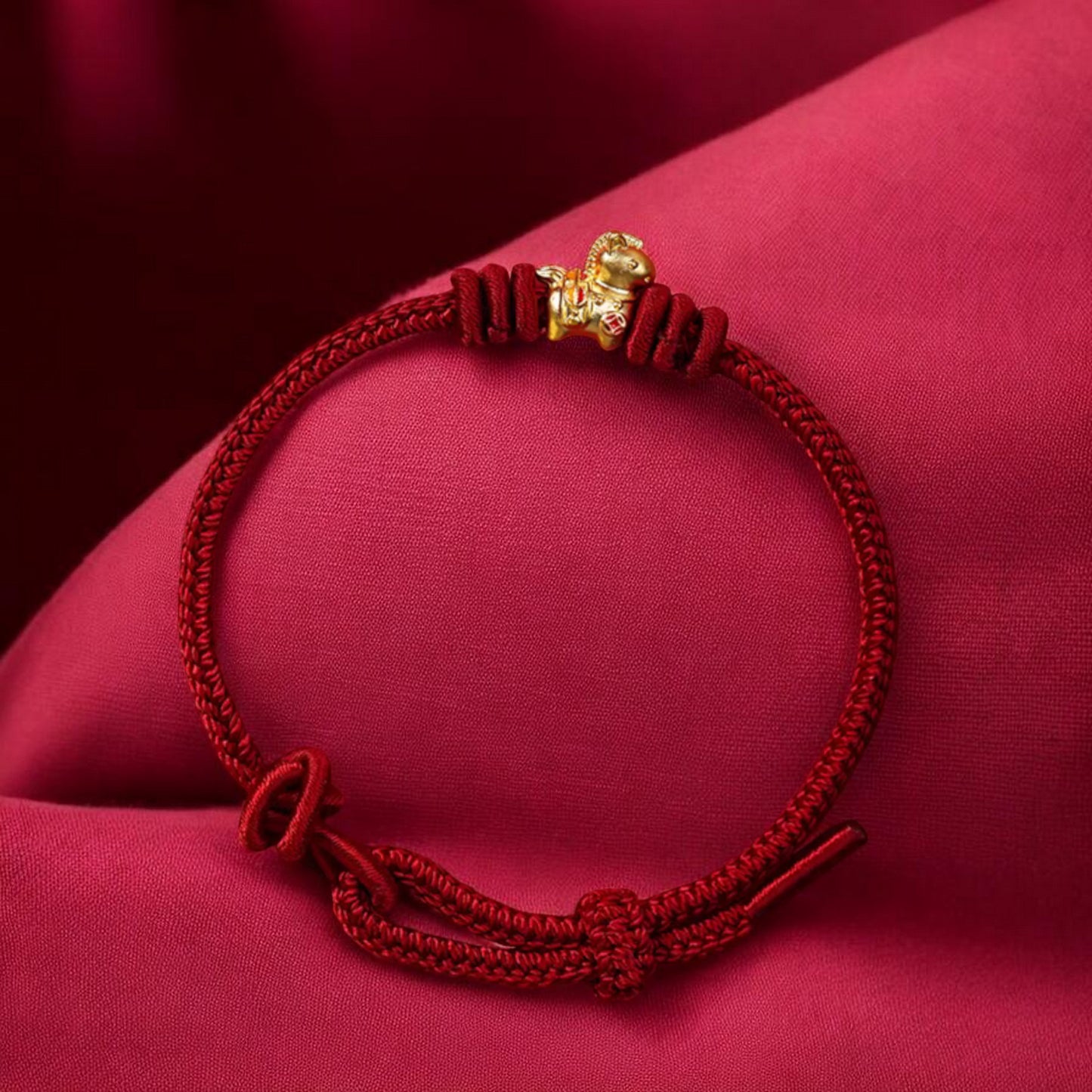 24k 999 Gold Zodiac Year of Horse Charm Red Woven Rope Bracelet