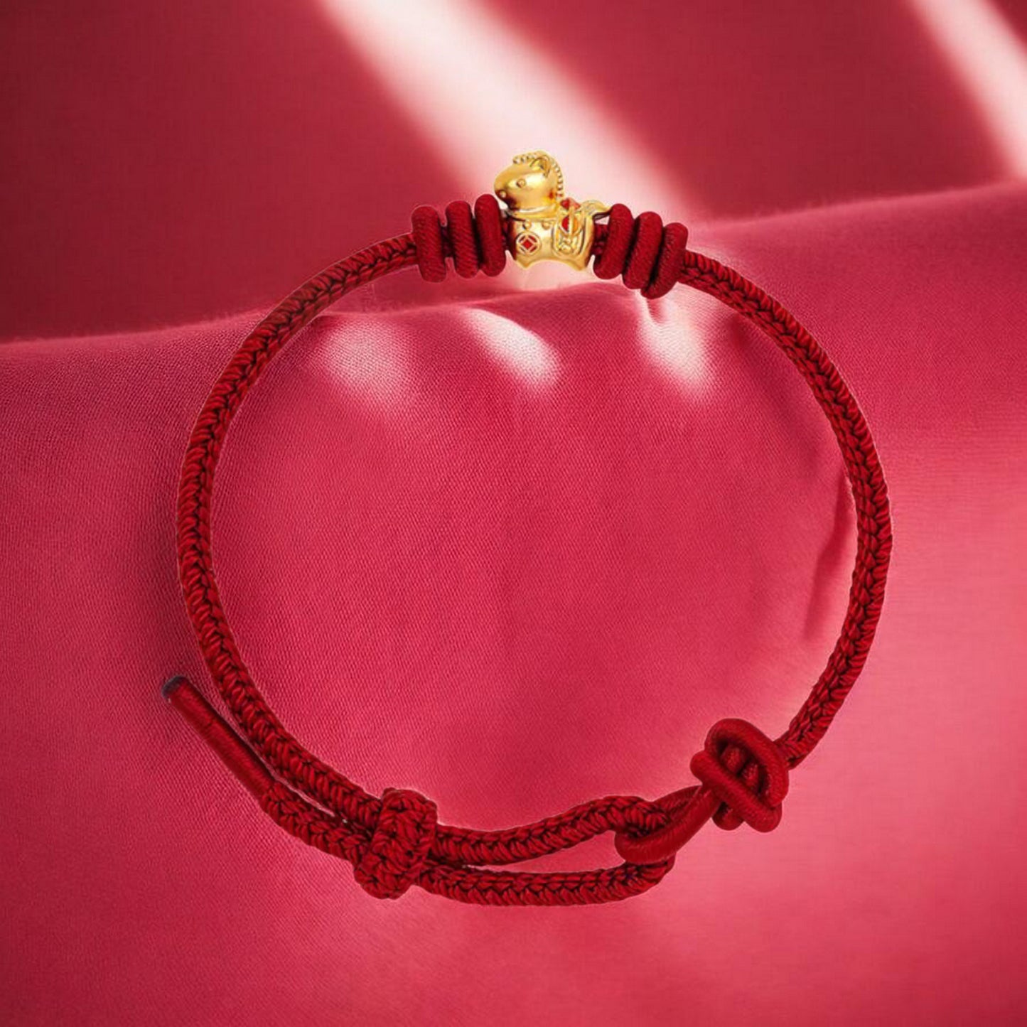 24k 999 Gold Zodiac Year of Horse Charm Red Woven Rope Bracelet