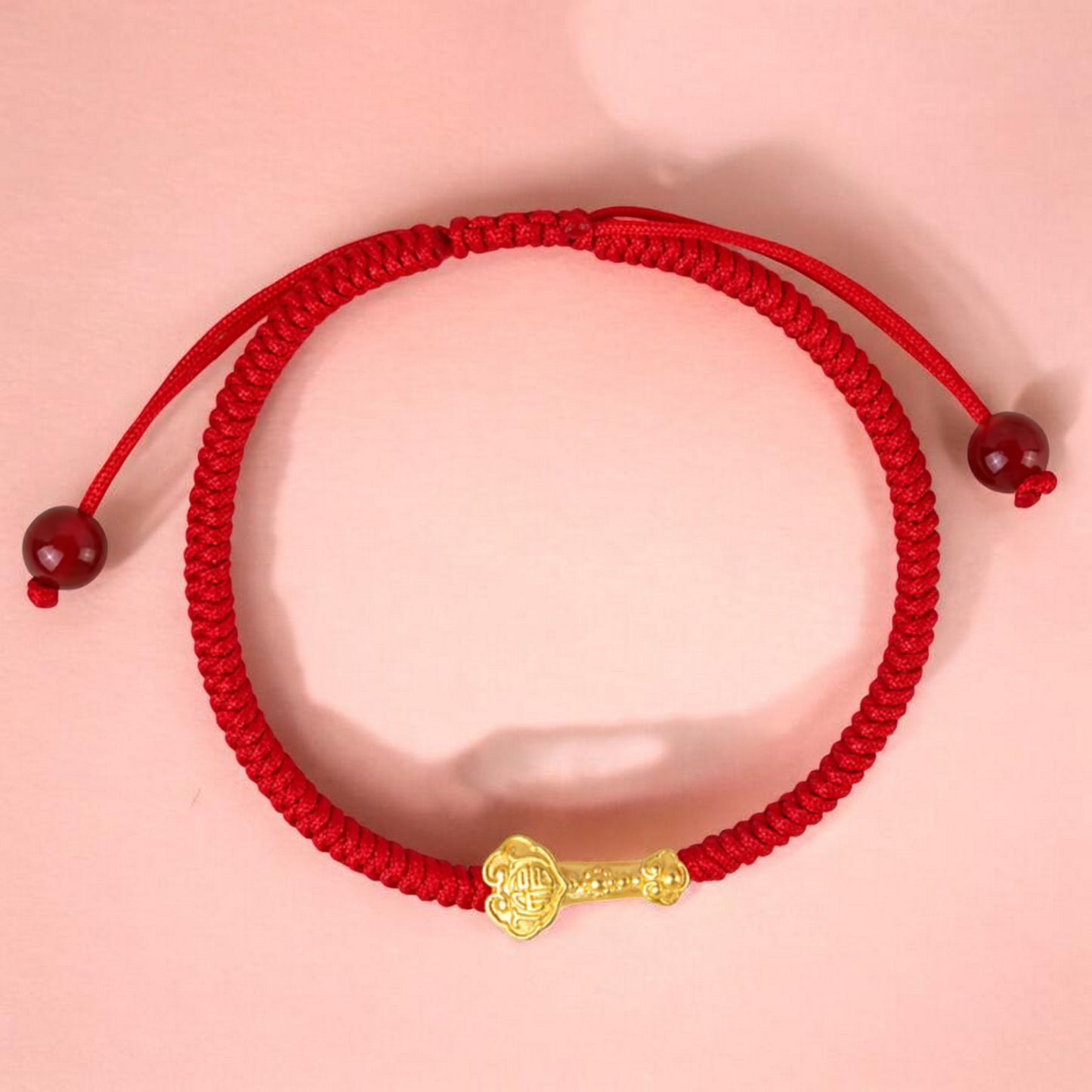 24K 999 Gold Lucky Ruyi Charm Red Rope Braided Bracelet