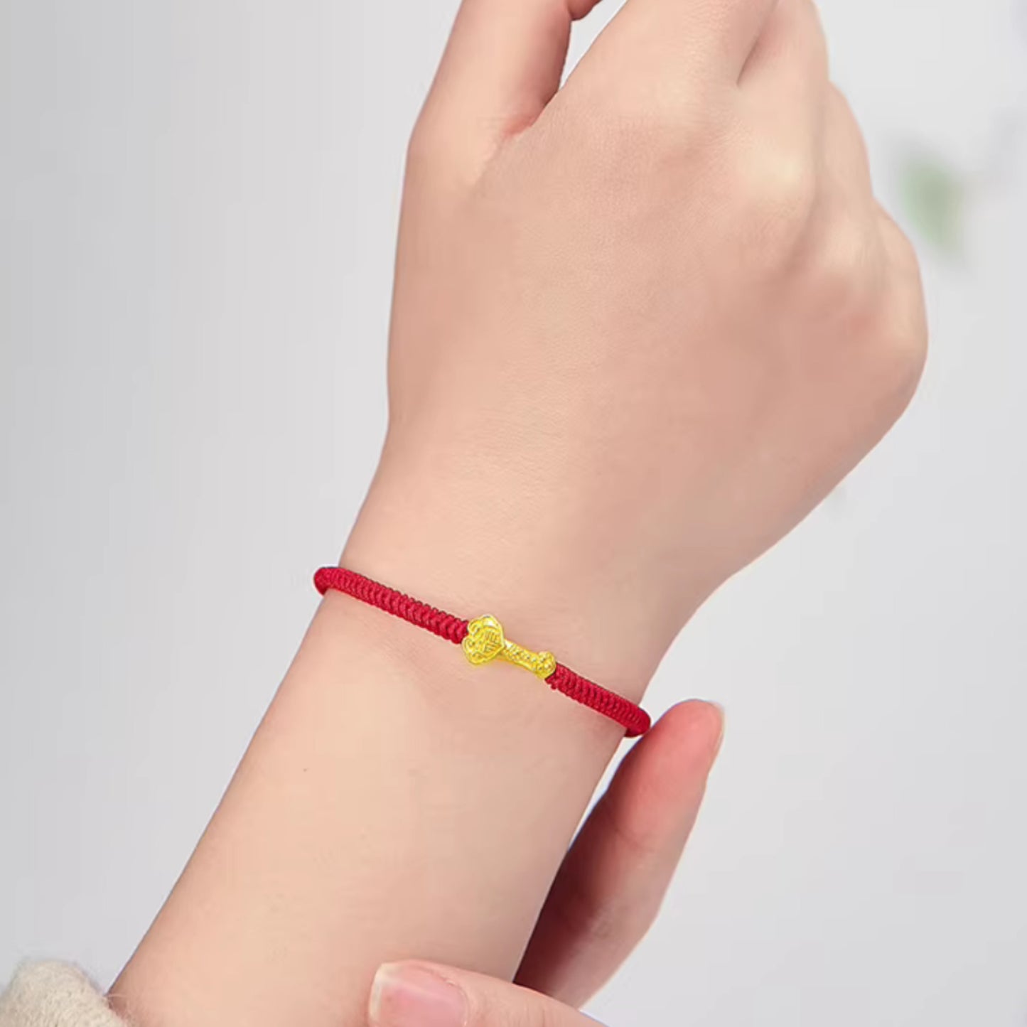 24K 999 Gold Lucky Ruyi Charm Red Rope Braided Bracelet