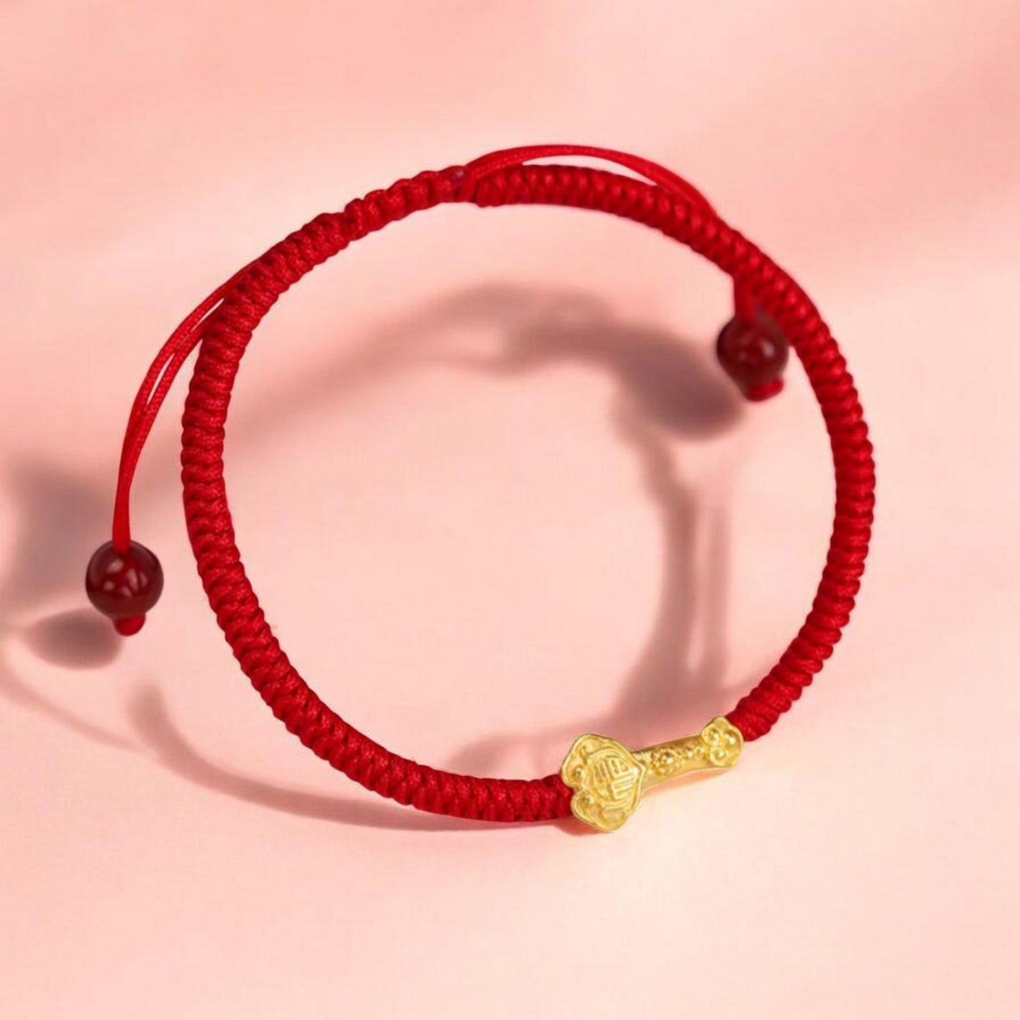 24K 999 Gold Lucky Ruyi Charm Red Rope Braided Bracelet