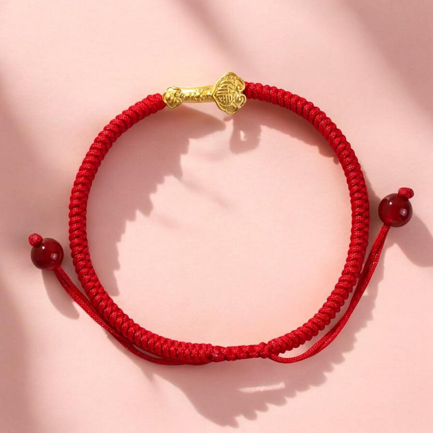 24K 999 Gold Lucky Ruyi Charm Red Rope Braided Bracelet