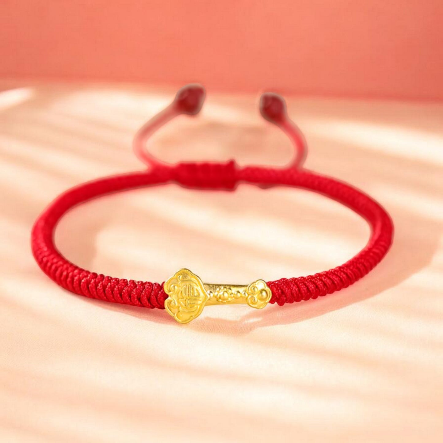 24K 999 Gold Lucky Ruyi Charm Red Rope Braided Bracelet