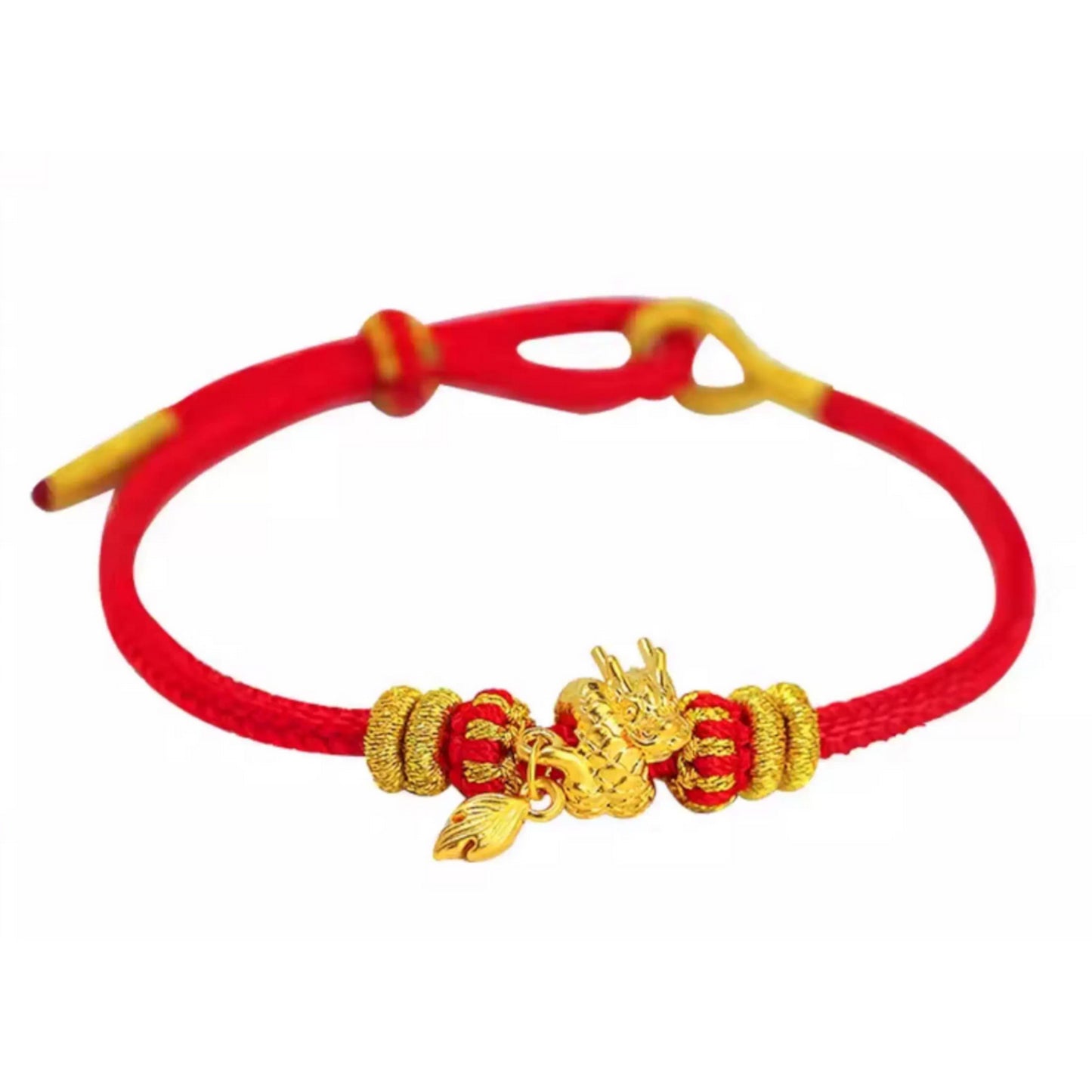 24K 999 Gold Dragon Tail Charm Red Rope Braided Bracelet
