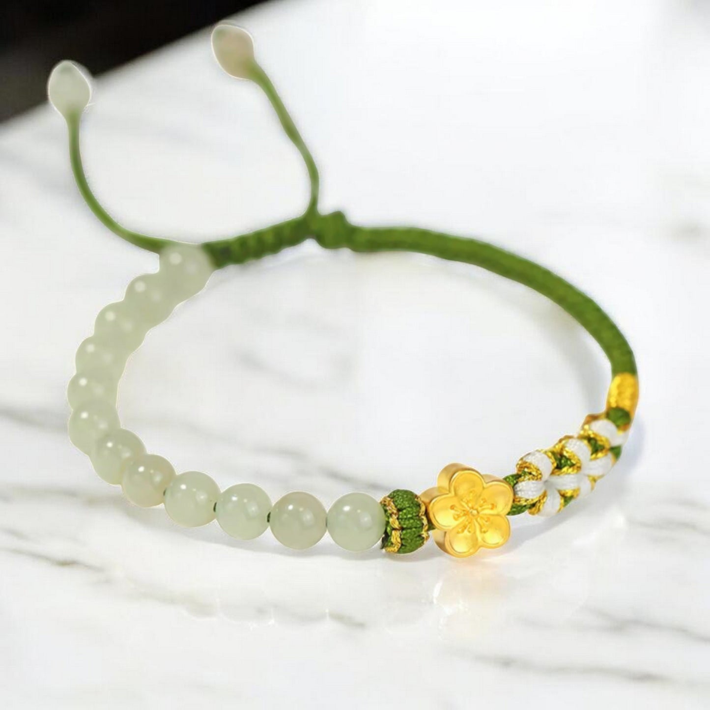 24K 999 Gold Peach Cherry Blossom Flower Charm Red Rope Braided Bracelet