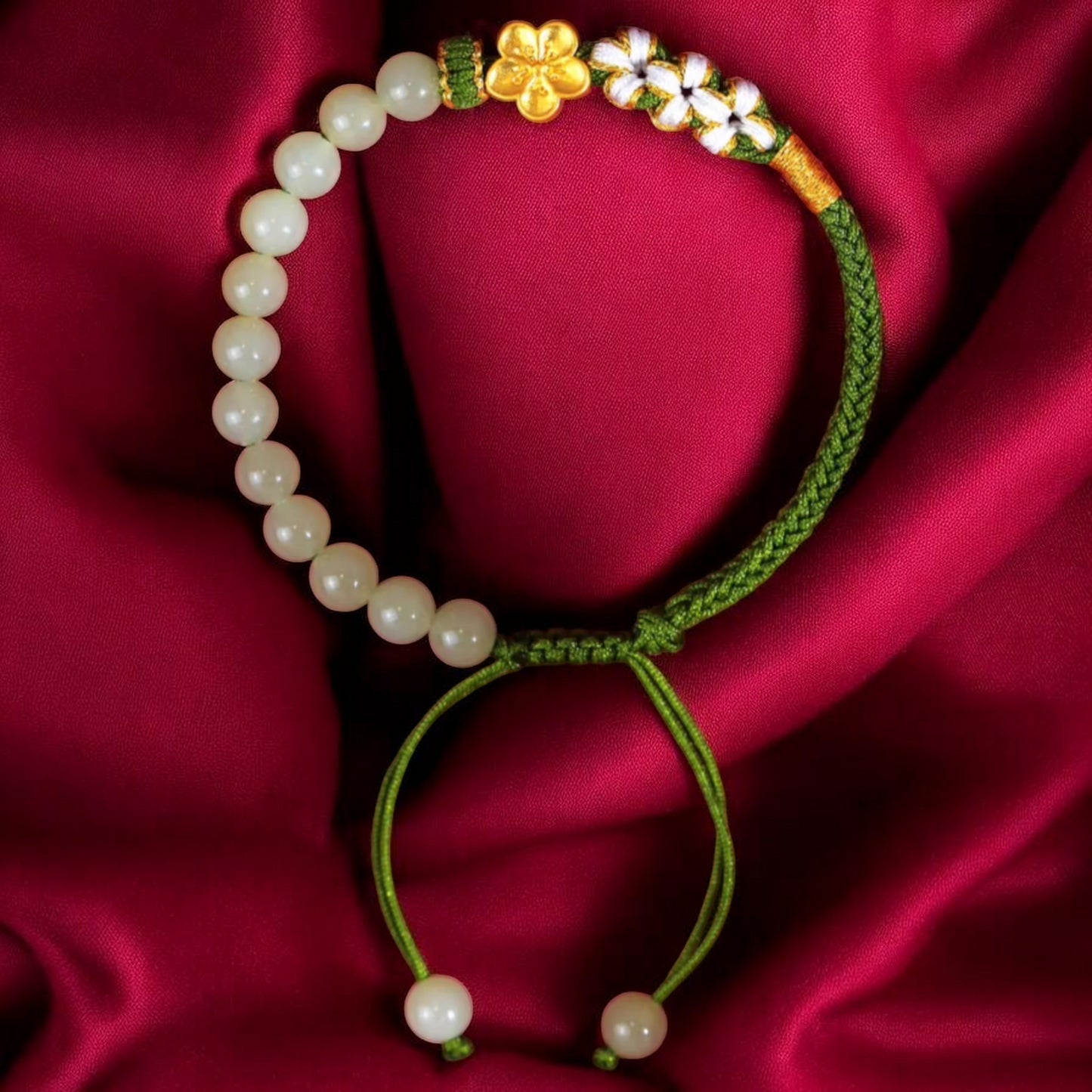 24K 999 Gold Peach Cherry Blossom Flower Charm Red Rope Braided Bracelet