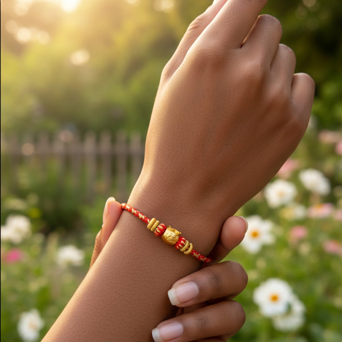 24K 999 Gold Blessing Bag "Fu" Charm Red Rope Braided Bracelet