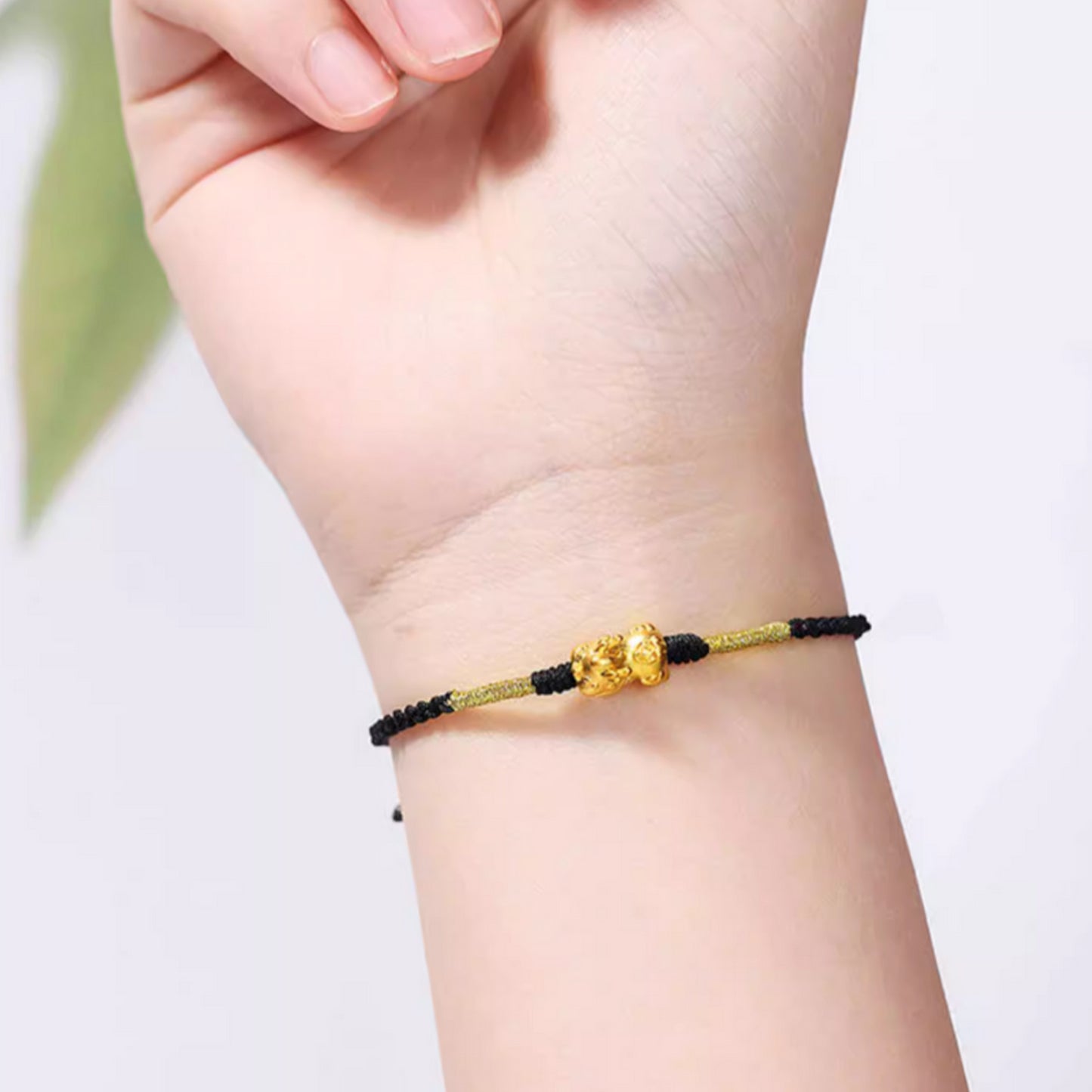 24K 999 Gold Pixiu Charm Woven Rope Braided Bracelet