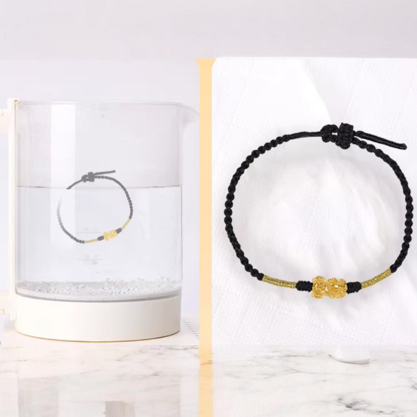 24K 999 Gold Pixiu Charm Woven Rope Braided Bracelet