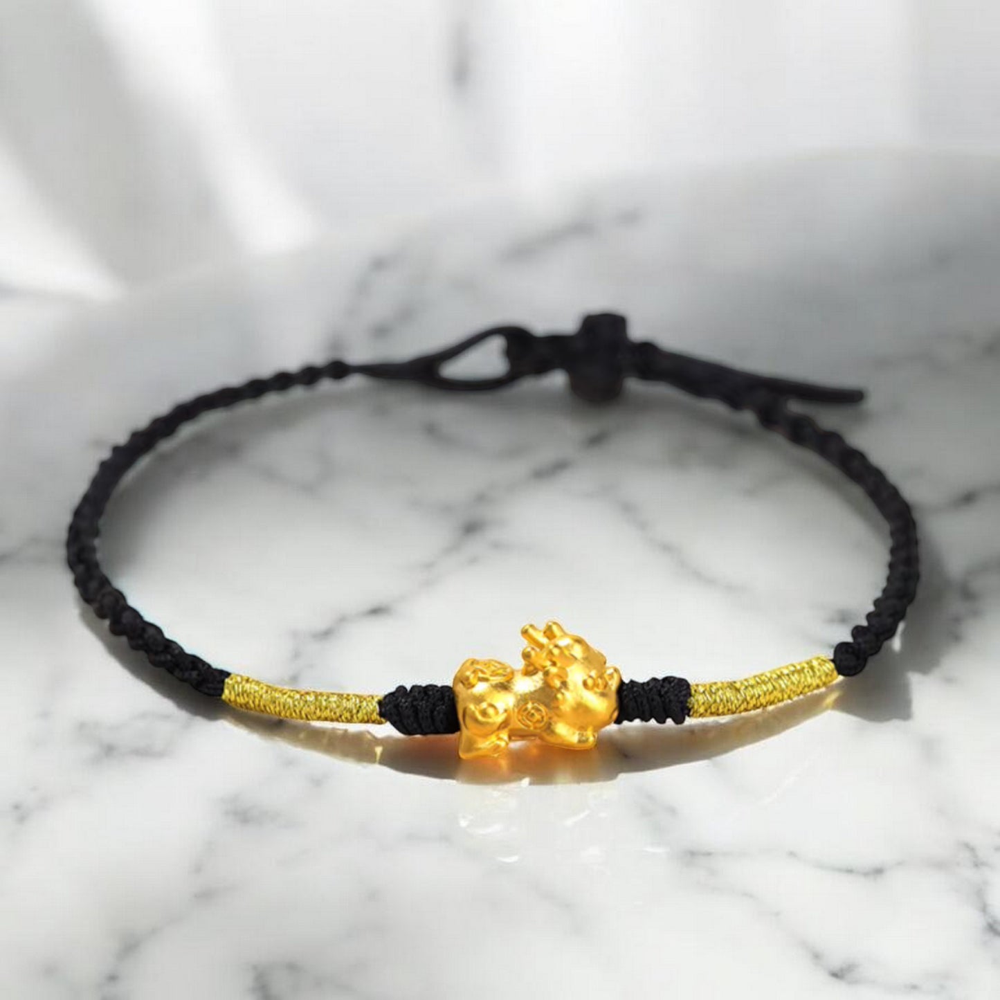 24K 999 Gold Pixiu Charm Woven Rope Braided Bracelet