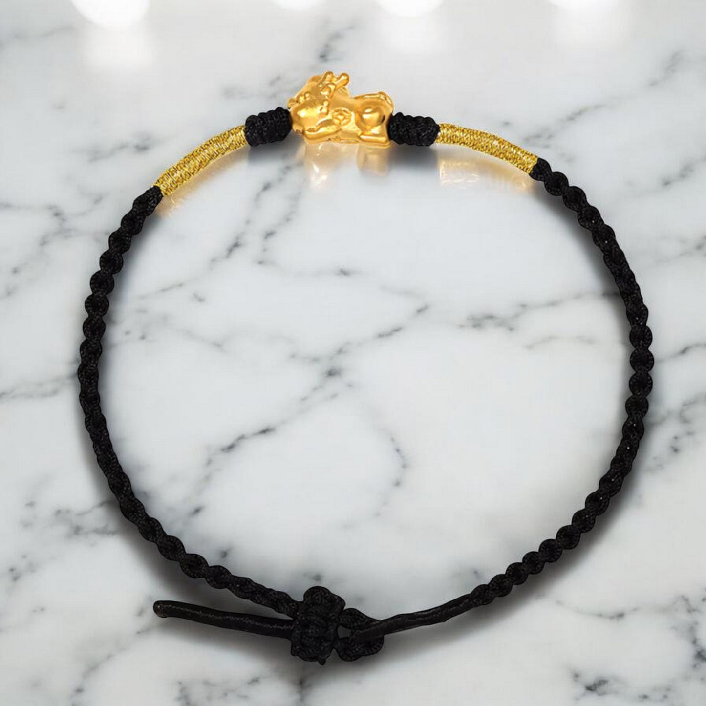 24K 999 Gold Pixiu Charm Woven Rope Braided Bracelet