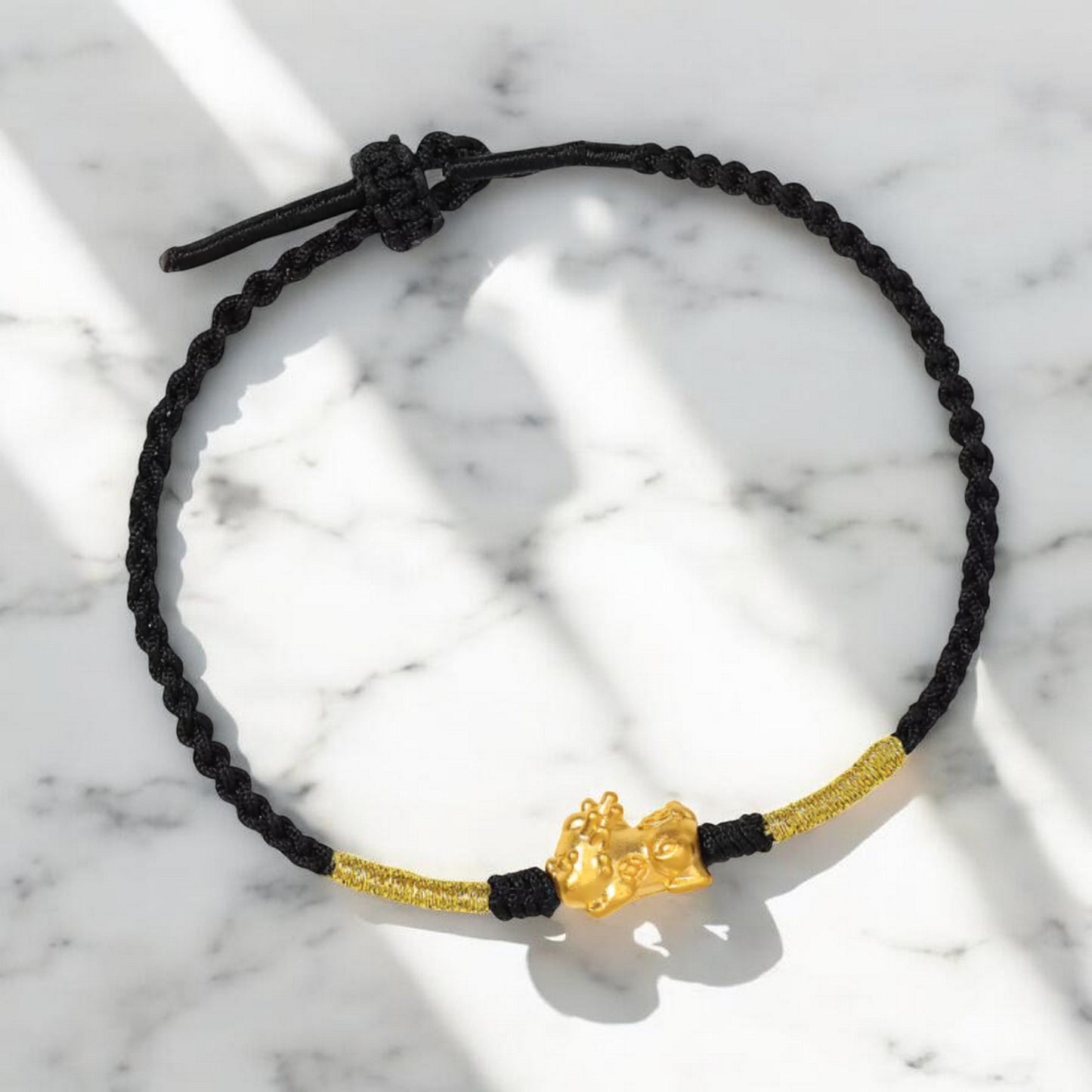 24K 999 Gold Pixiu Charm Woven Rope Braided Bracelet