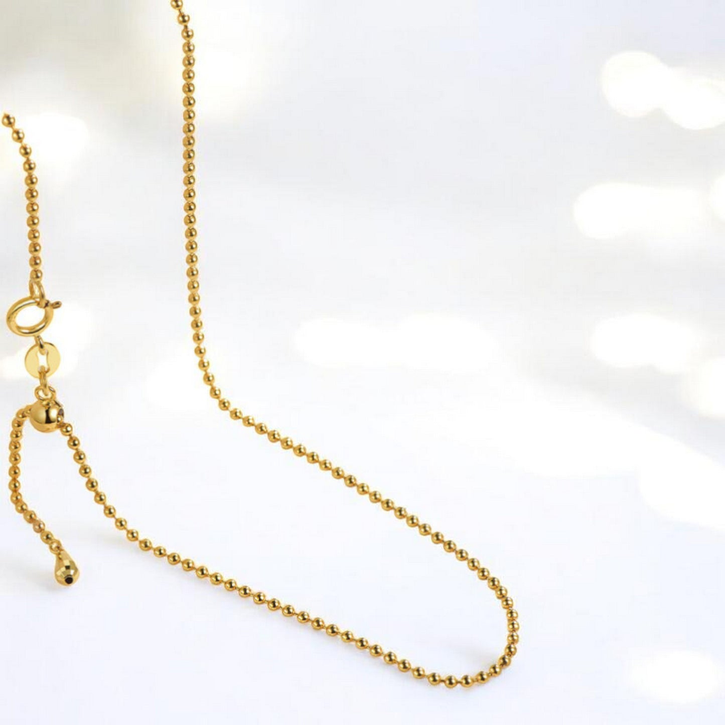 18K Real Gold Cat eye Beads Adjustable chain Necklace
