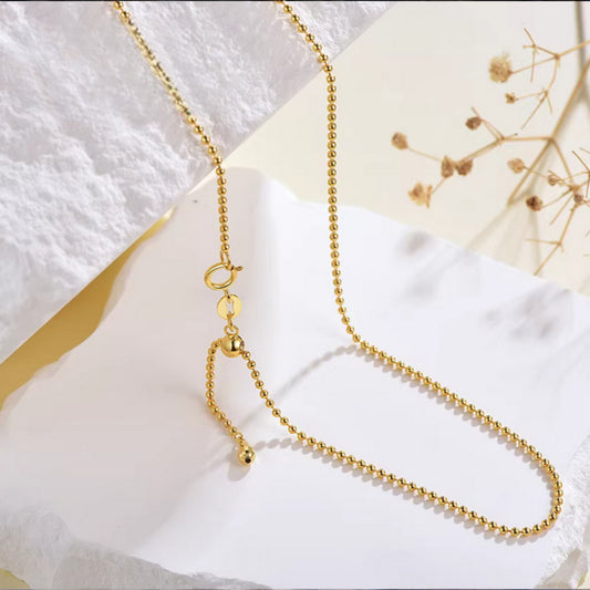 18K Real Gold Cat eye Beads Adjustable chain Necklace