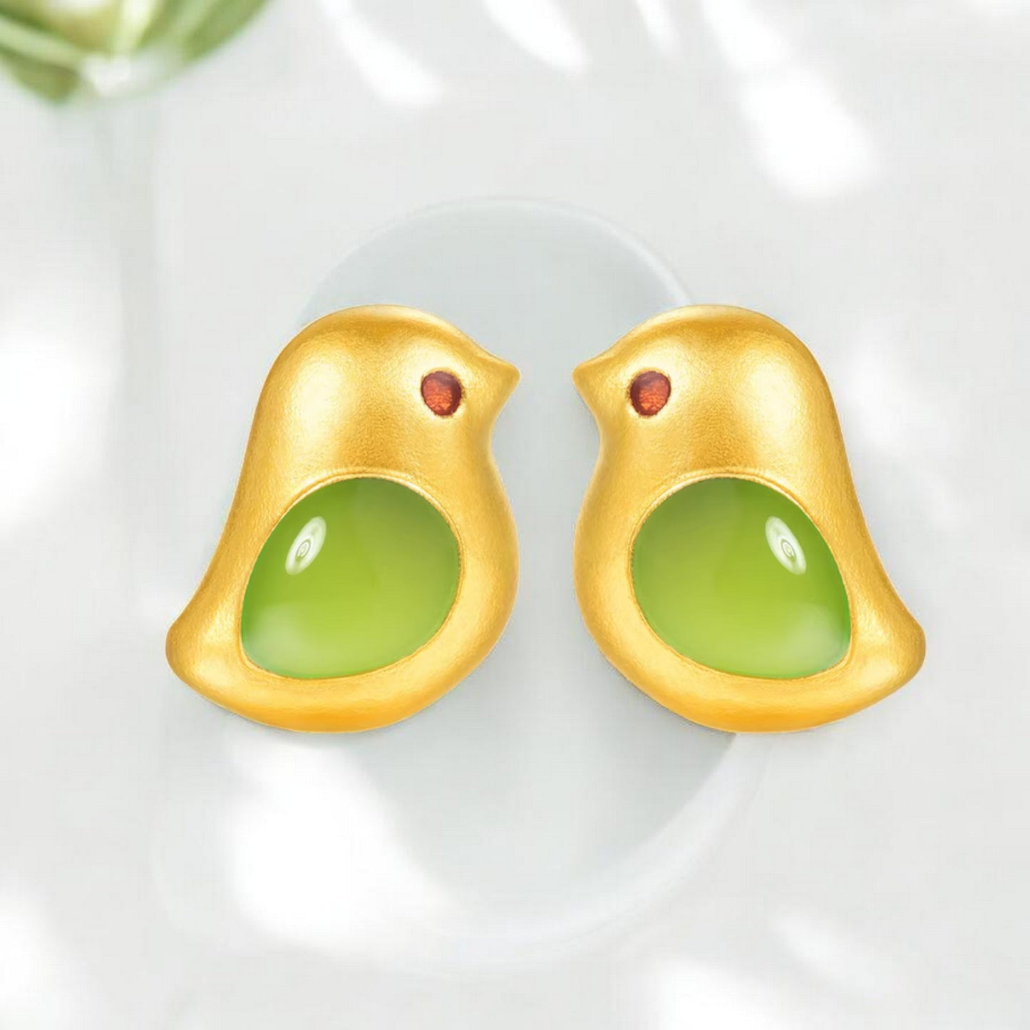 24K Real Gold Little Enamel Bird Stud Earrings
