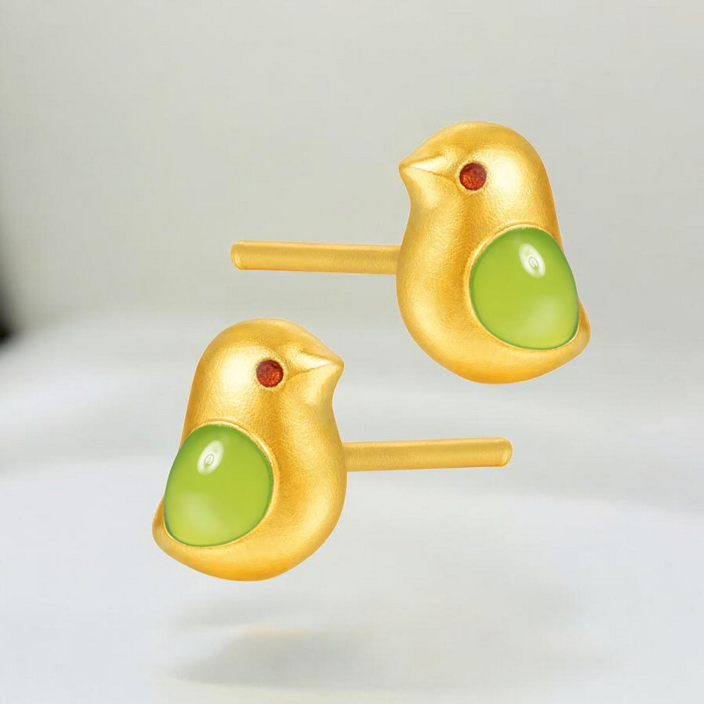 24K Real Gold Little Enamel Bird Stud Earrings