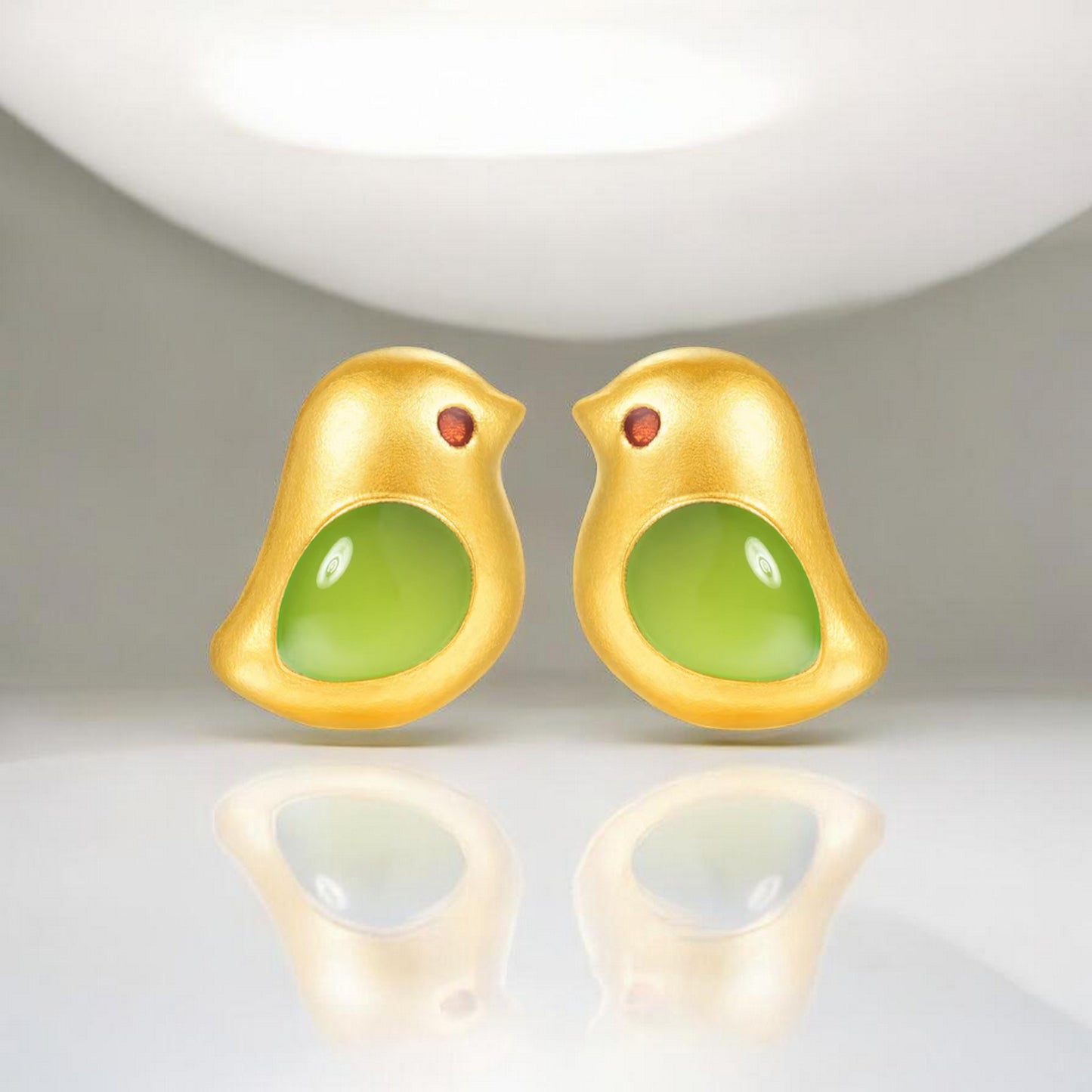 24K Real Gold Little Enamel Bird Stud Earrings