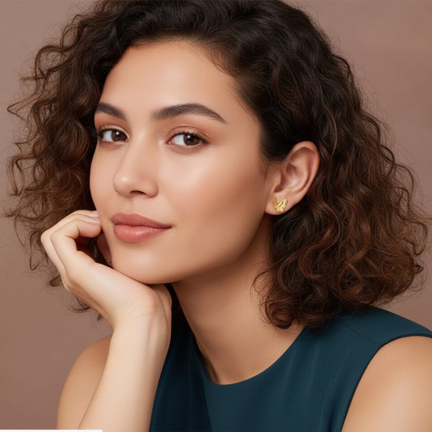 24K Real Gold Butterfly Flower Stud Earrings