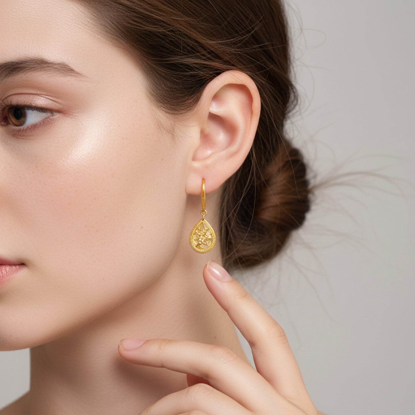 24K Real Gold Ancient Methods Bring Joy Flower Elegance Pendant and Earrings