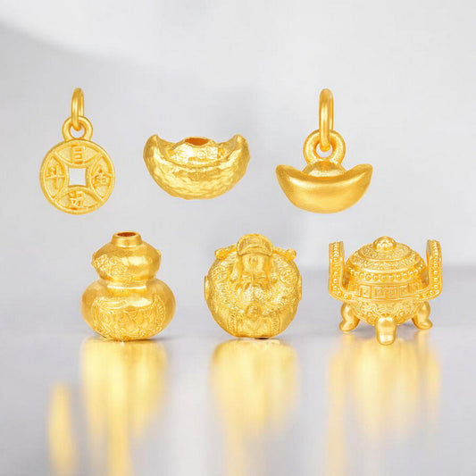 24K Real Gold Ancient Style Pendant Charm and Beads Ingot D.I.Y Accessories