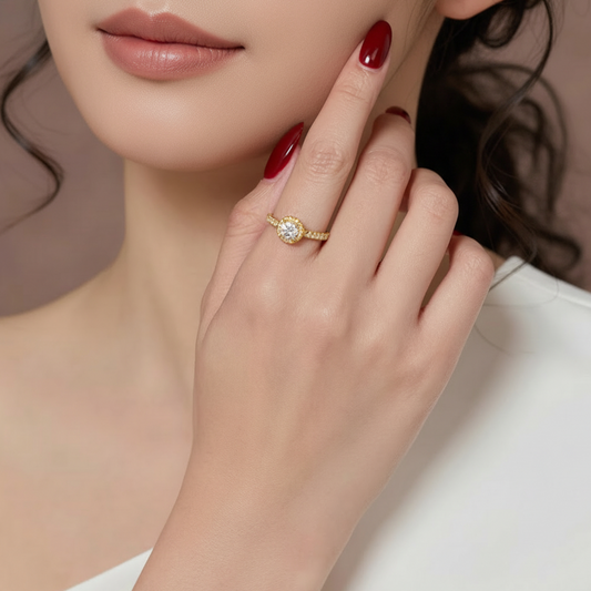 24K Classic Wedding Proposal Bride Moissanite Band Ring