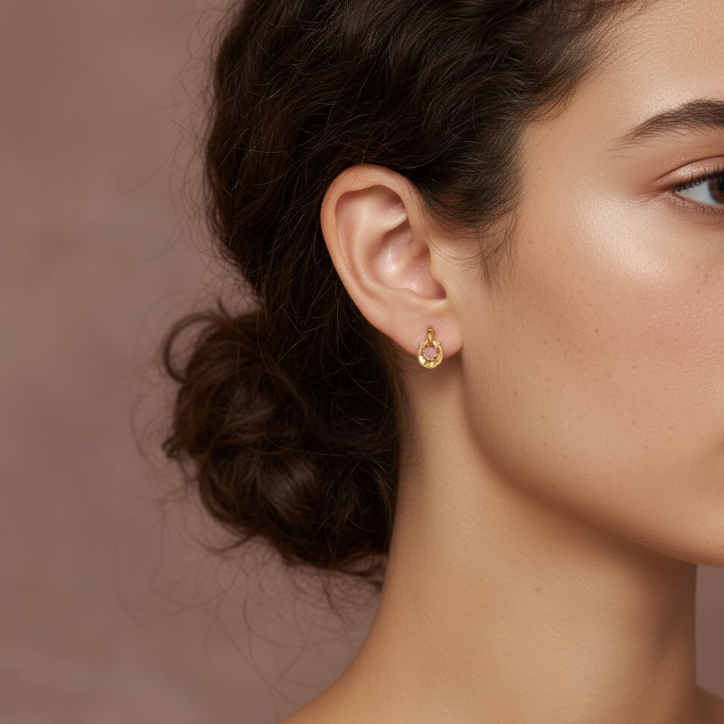 24K Real 5G Gold horseshoe buckle Sparkling Stud Earrings