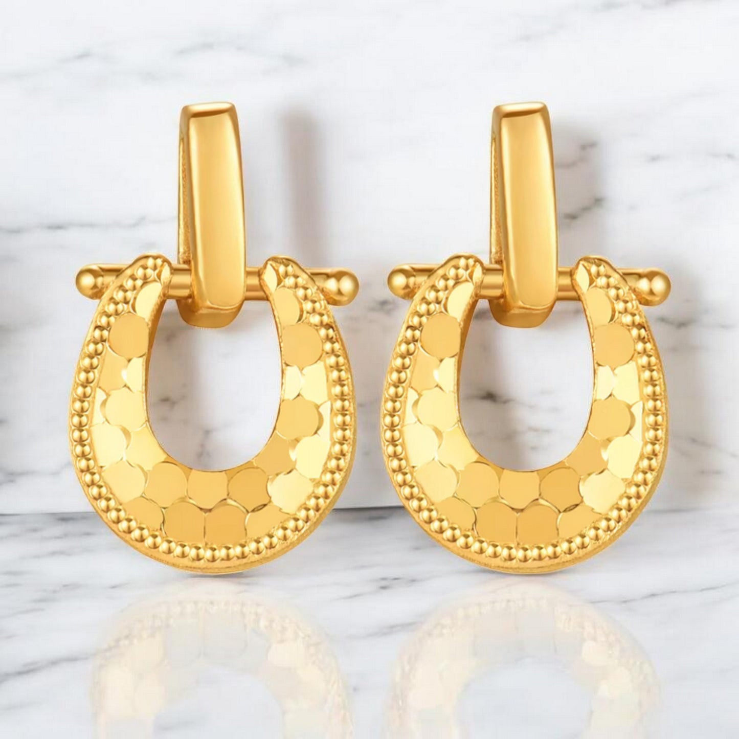 24K Real 5G Gold horseshoe buckle Sparkling Stud Earrings