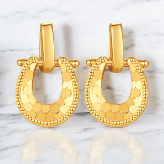 24K Real 5G Gold horseshoe buckle Sparkling Stud Earrings