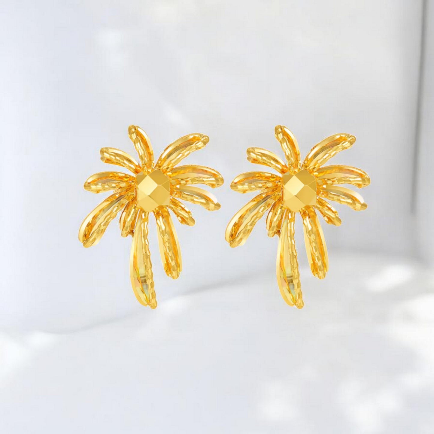 24K Real 5G Gold Firework Sparkling Stud Earrings