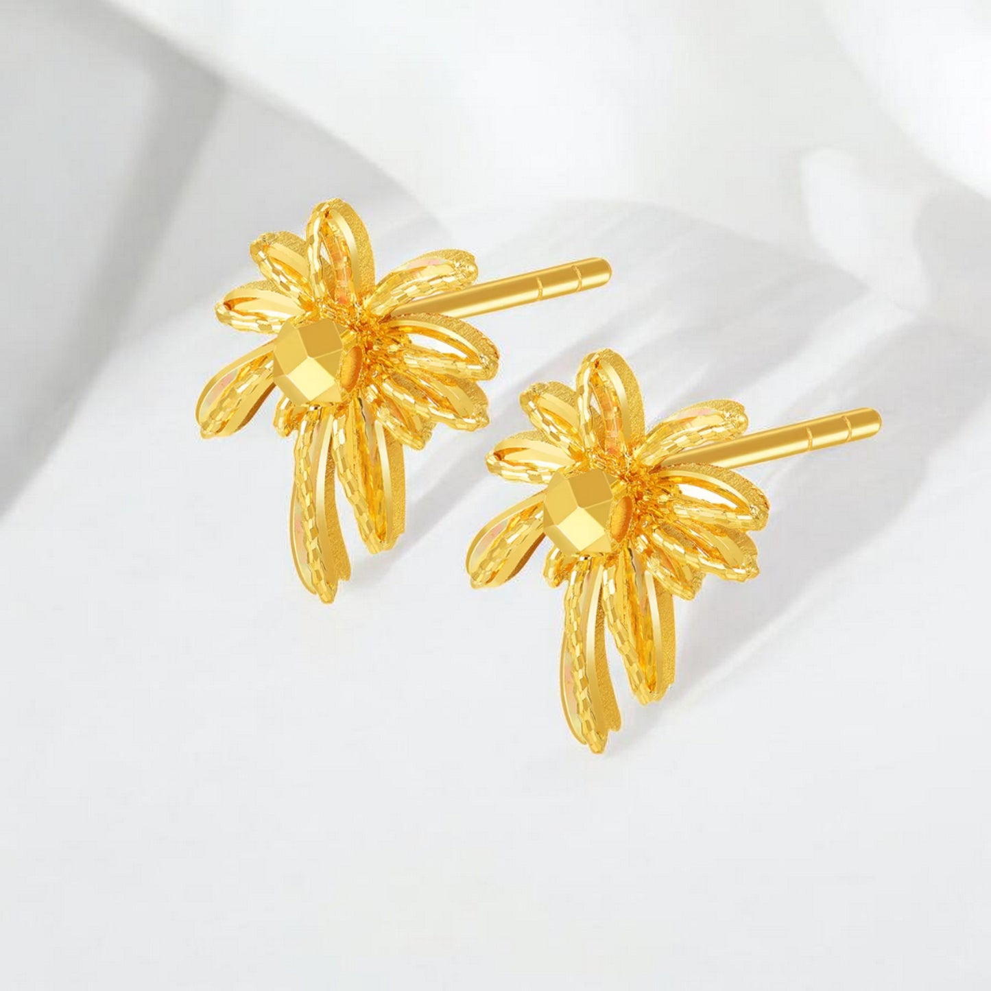 24K Real 5G Gold Firework Sparkling Stud Earrings