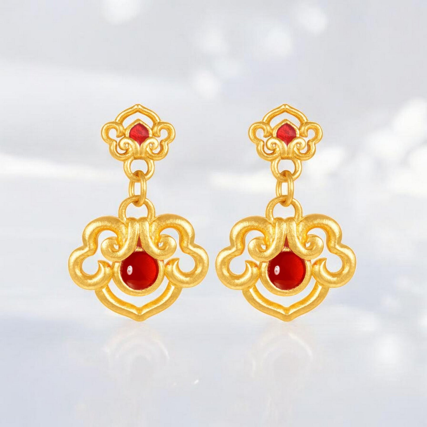 24K Real Gold Lucy Cloud Ruyi Enamel Elegance Pendant and Earrings