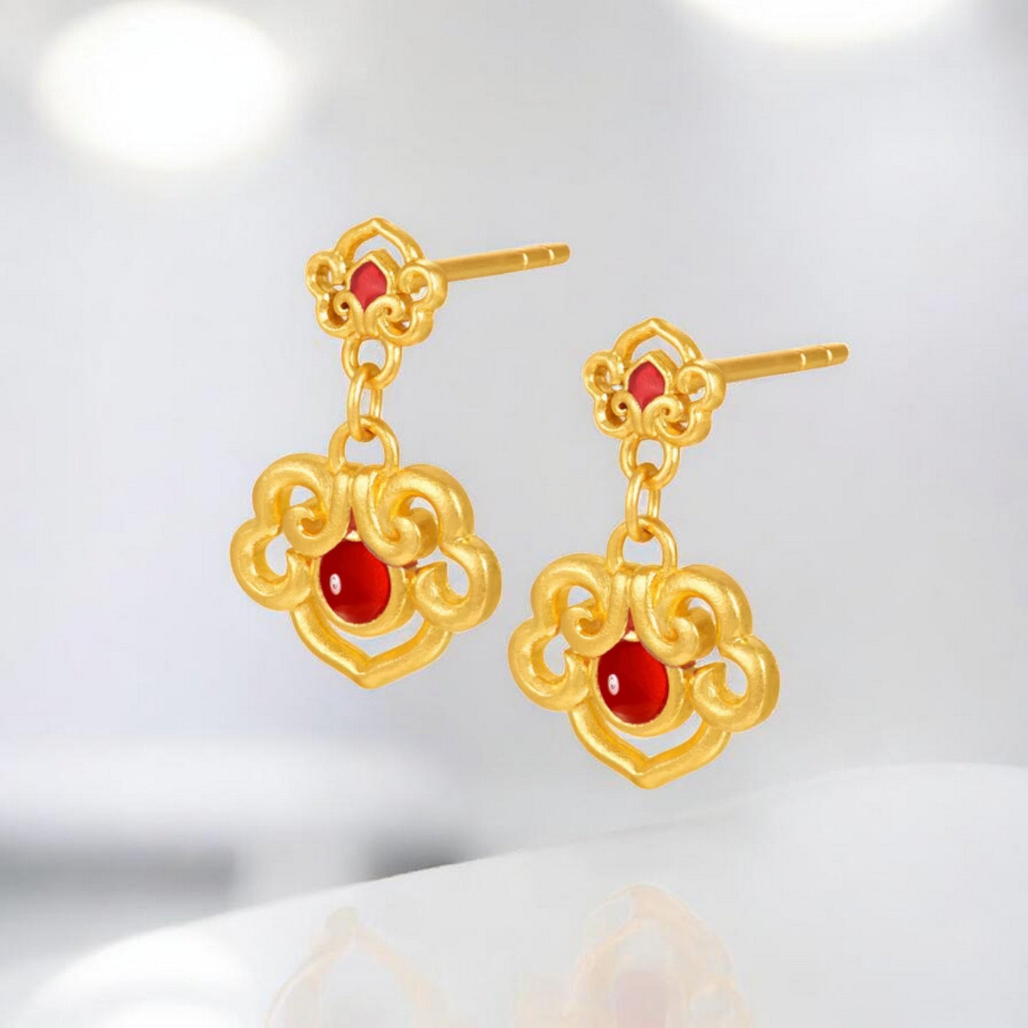 24K Real Gold Lucy Cloud Ruyi Enamel Elegance Pendant and Earrings