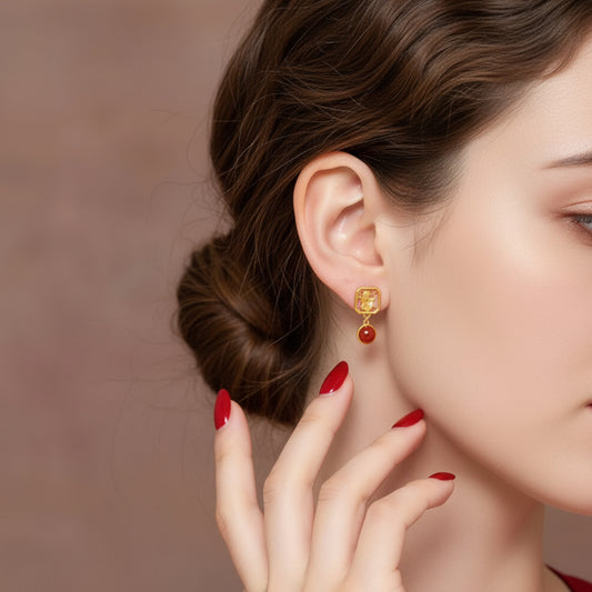 24K Real 5G Gold Plum Bossom Flower Stud Earrings