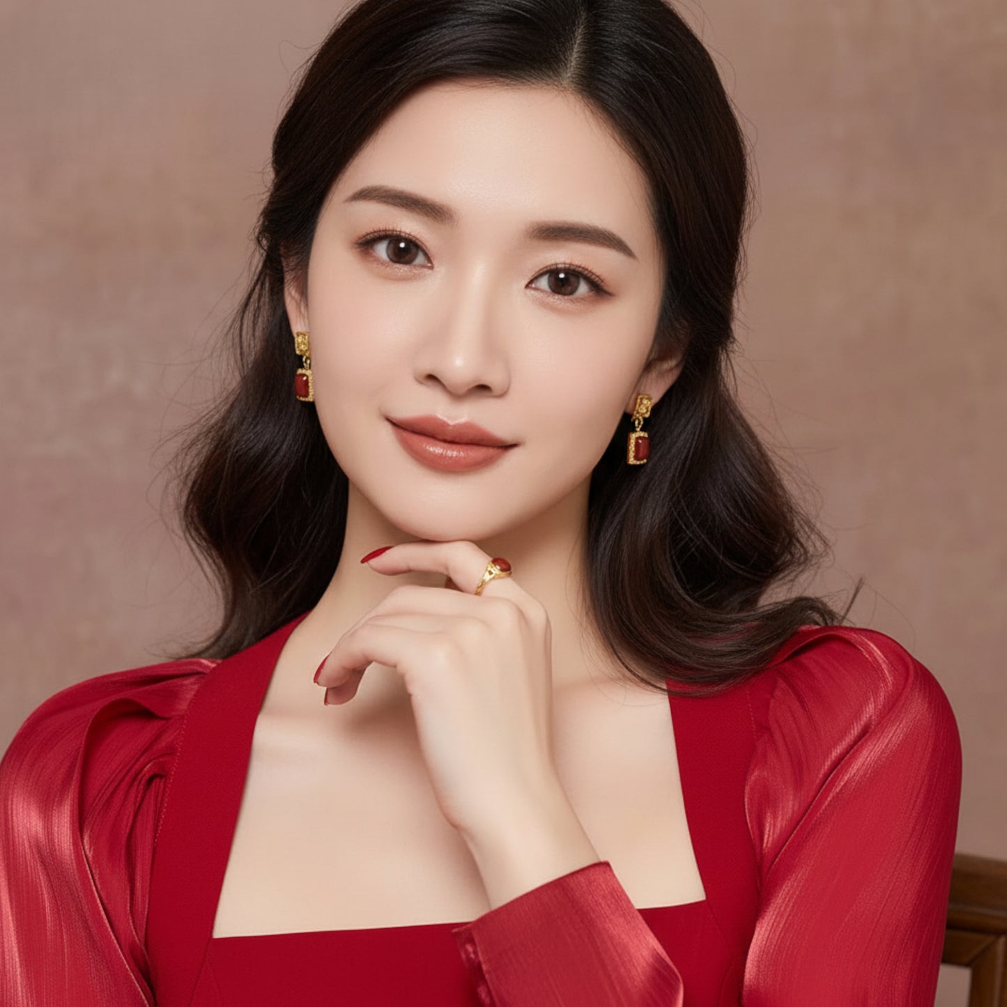 24K Real 5G Gold Plum Bossom Flower Stud Earrings