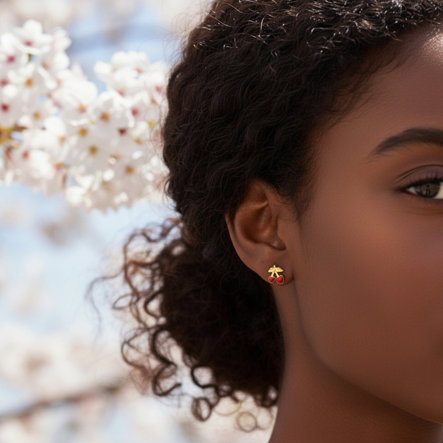 24K Pure Gold Cherry Enamel Stud Earrings