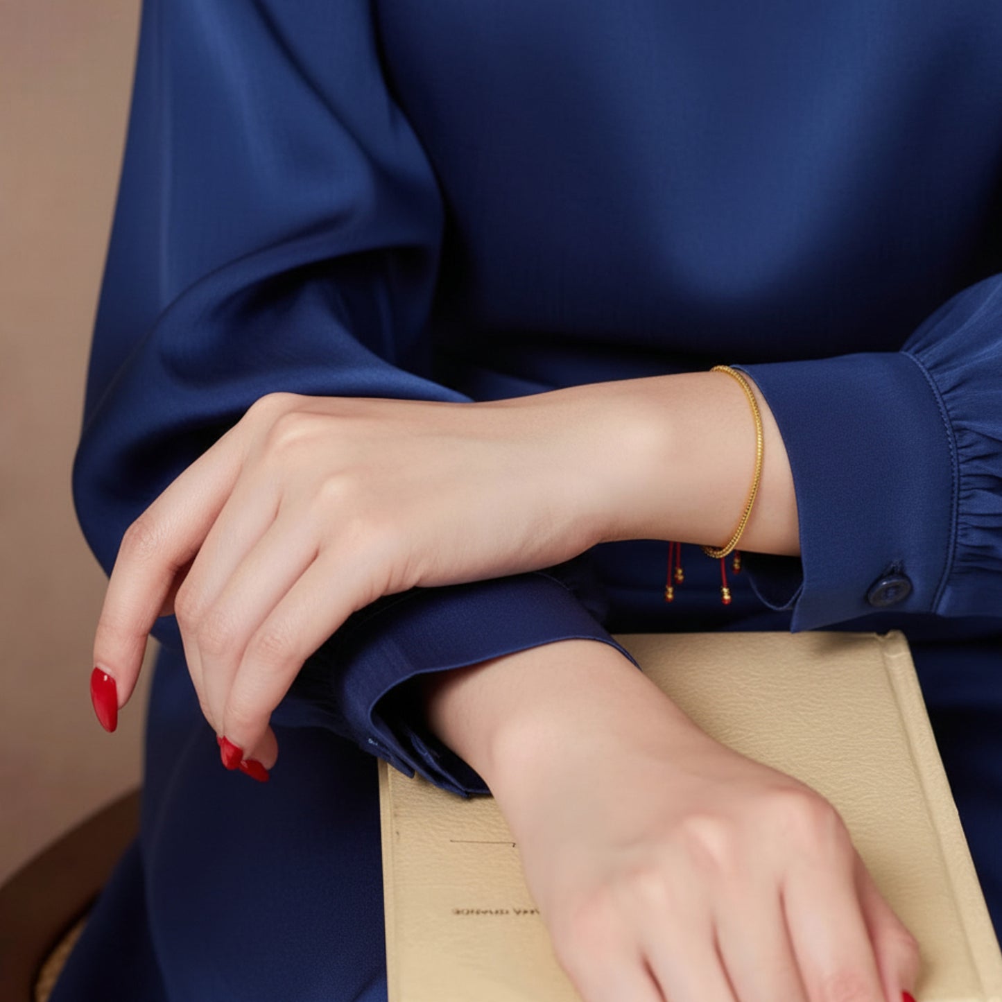 24K Real Gold Beads Charm Red Braided Rope Bracelet