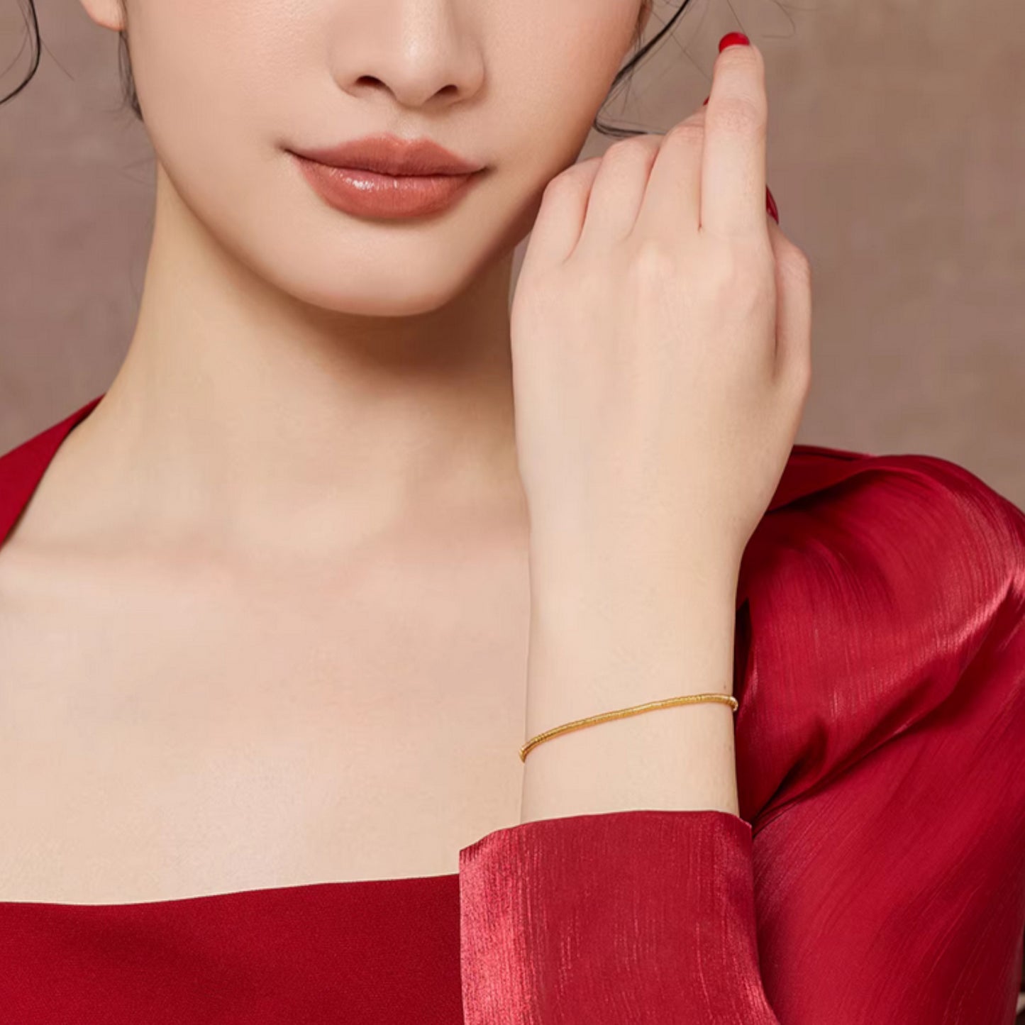 24K Real Gold Beads Charm Red Braided Rope Bracelet