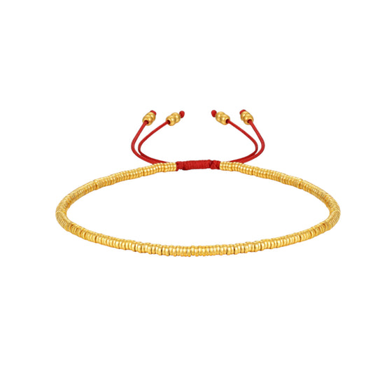 24K Real Gold Beads Charm Red Braided Rope Bracelet