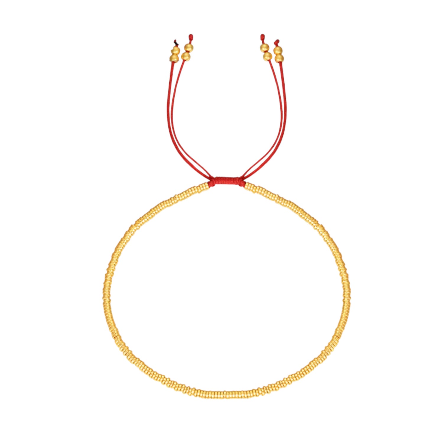 24K Real Gold Beads Charm Red Braided Rope Bracelet