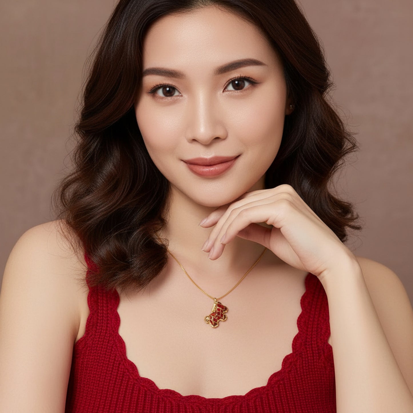 24k Real 5D Gold Red Enamel Checker Horse Pendant