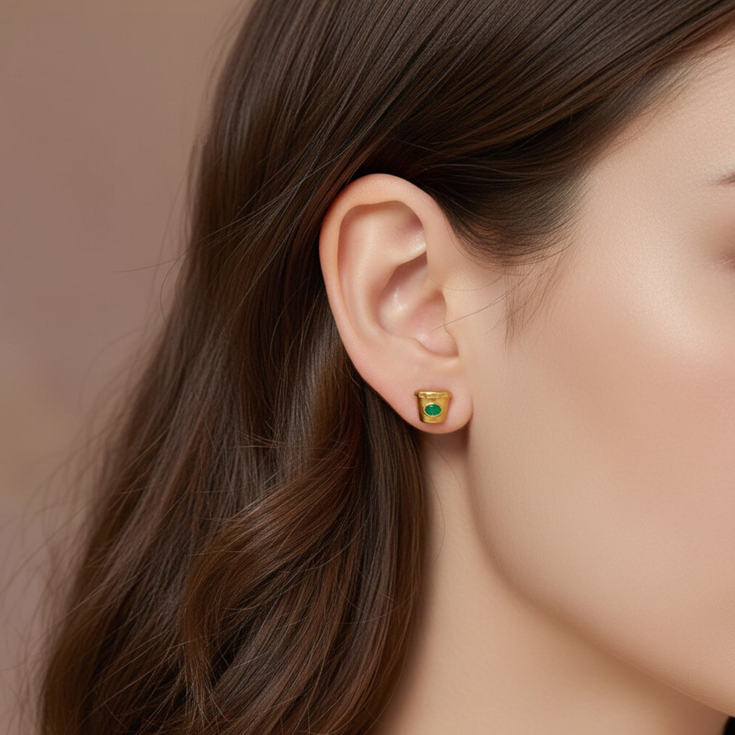 24K Pure Gold Coffee Beans Cup Enamel Stud Earrings