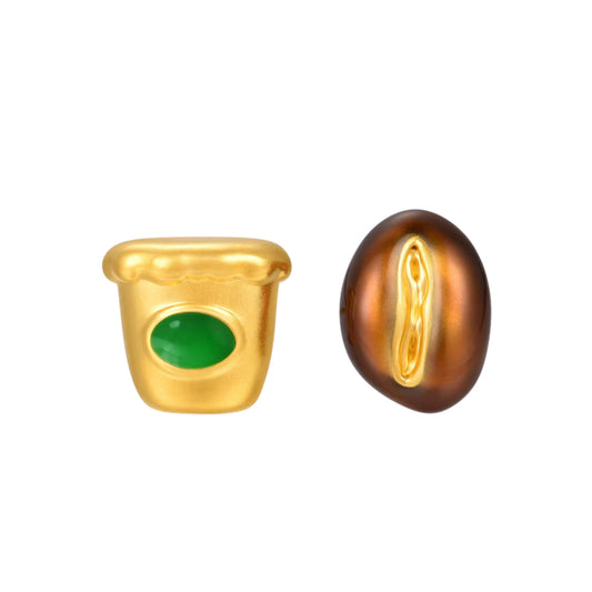24K Pure Gold Coffee Beans Cup Enamel Stud Earrings
