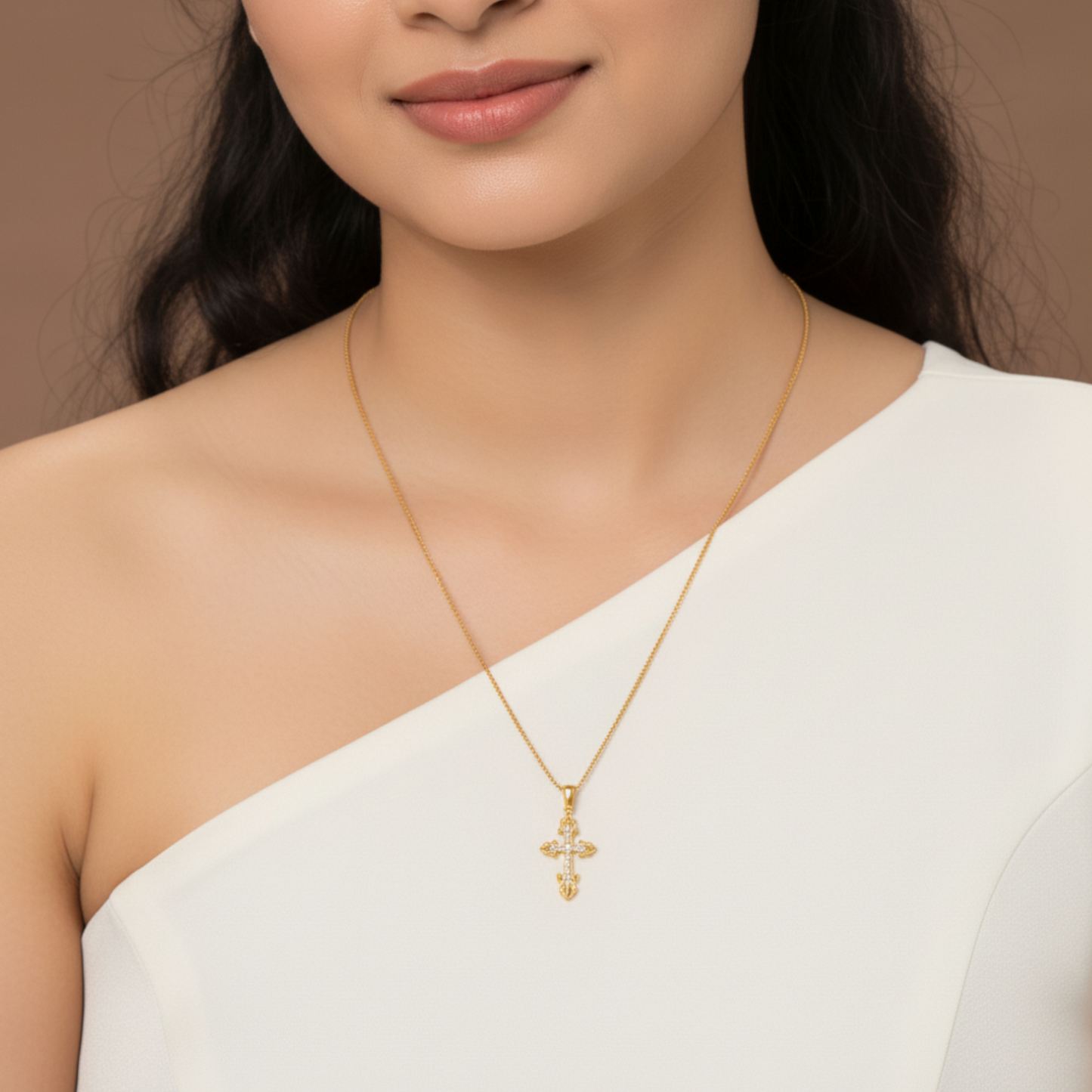 24k Real Gold Iris Cross Moissanite Pendant
